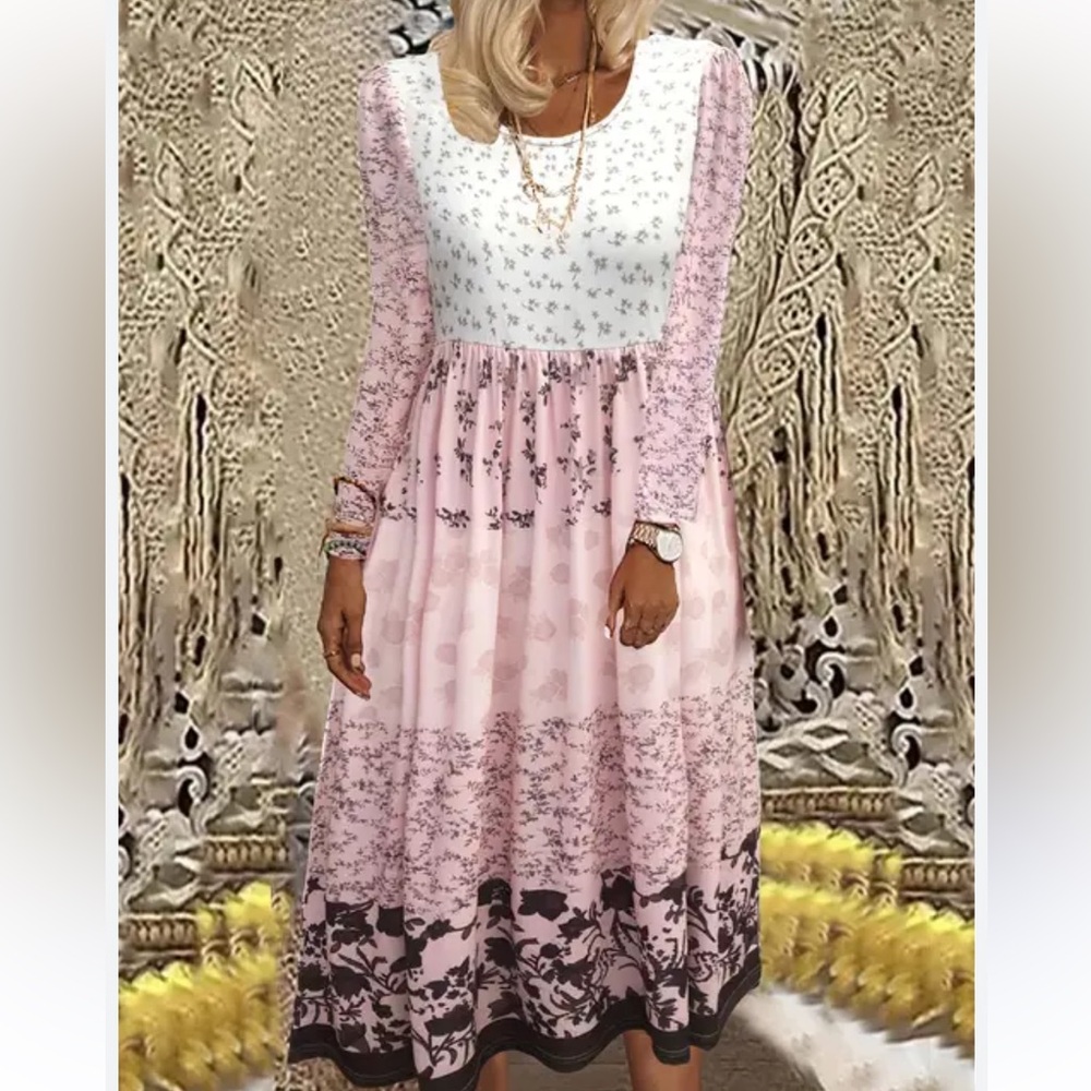 Nora Cora Elegant Pink Floral Long Sleeve Dress Size XL